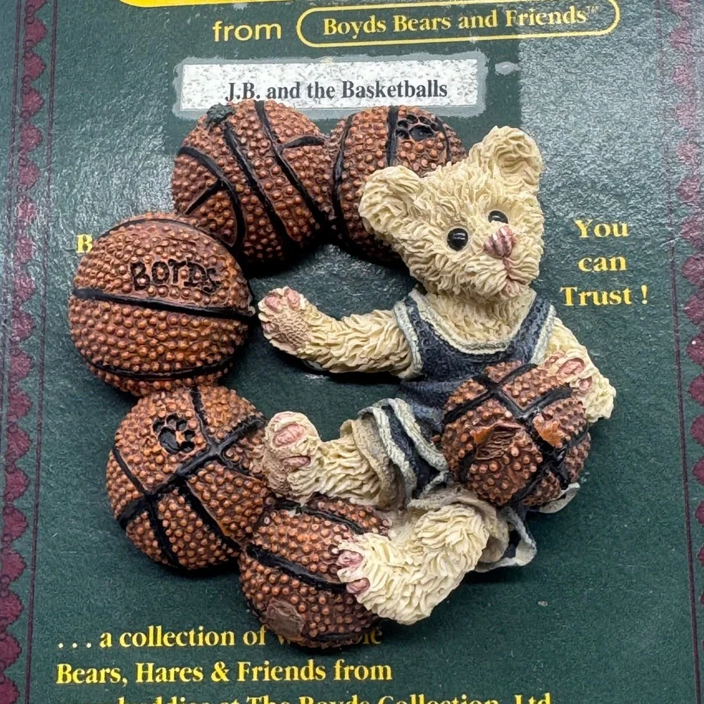 Boyds Bears Bearwear JB and the Basketballs Resin Pin Brooch Vintage 1995 26100